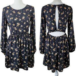 Swell Women's Whimsical Dress Black Floral Mini Dress Sz Small Surfer Girl